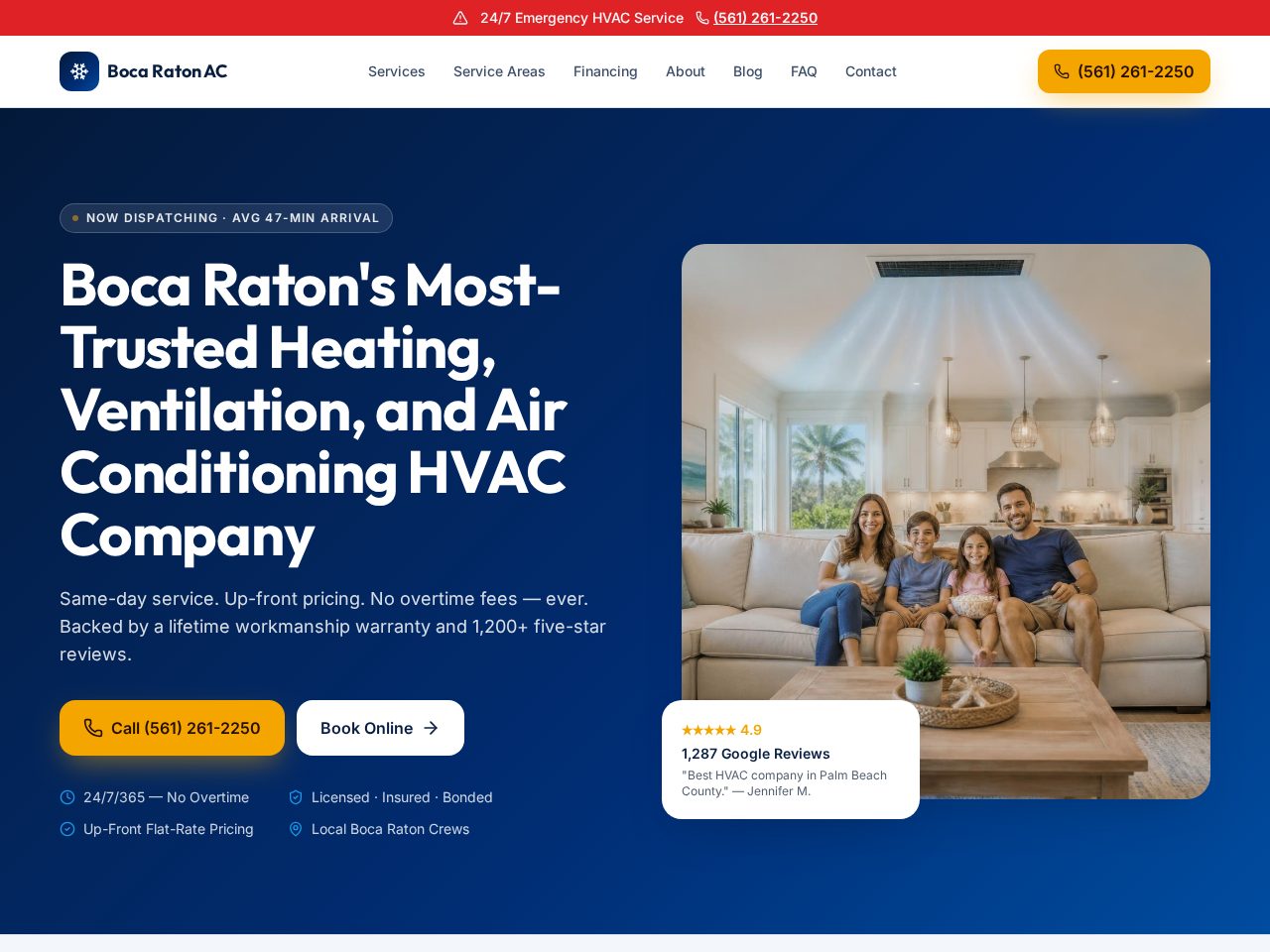 Screenshot of bocaratonaircondition.com homepage