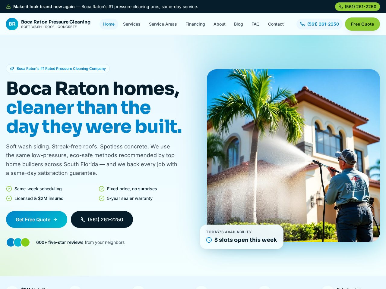Screenshot of bocaratonpressureclean.com homepage