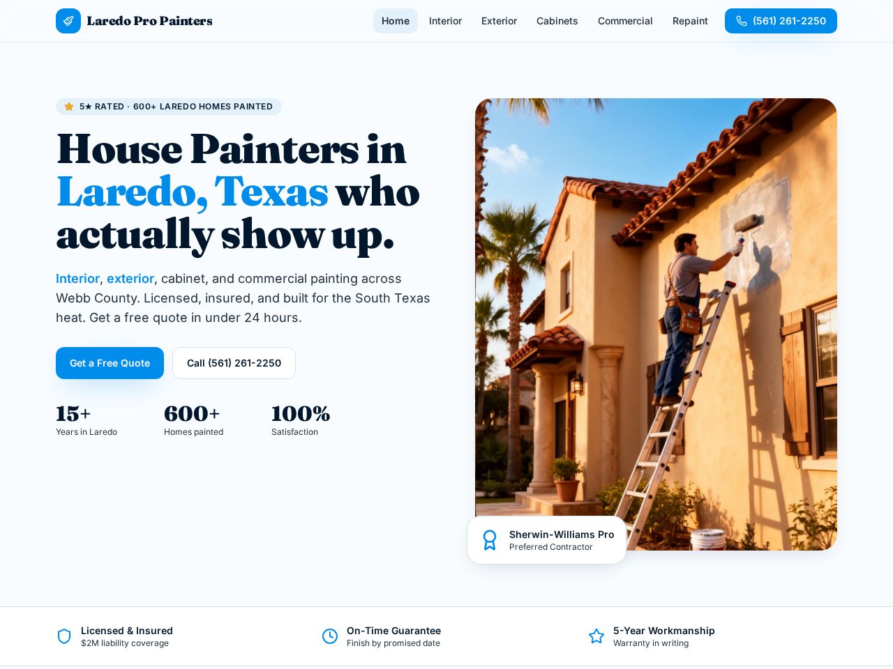 Screenshot of laredotexaspainting.com homepage