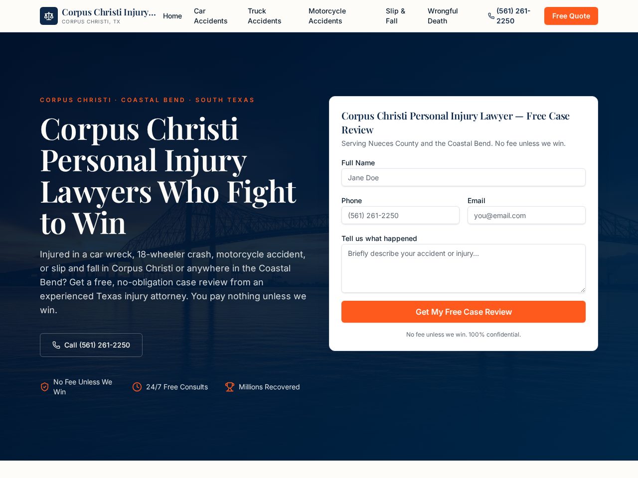 Screenshot of personalinjurylawyercorpuschristi.com homepage